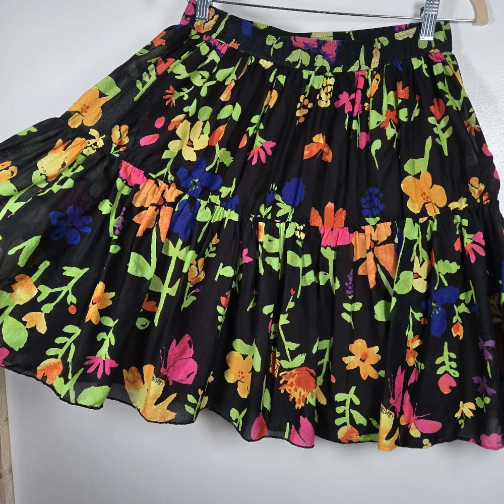 Old Navy Y2K Vibrant Bright Colorful Floral Tiered Cotton Pull On Skirt Small